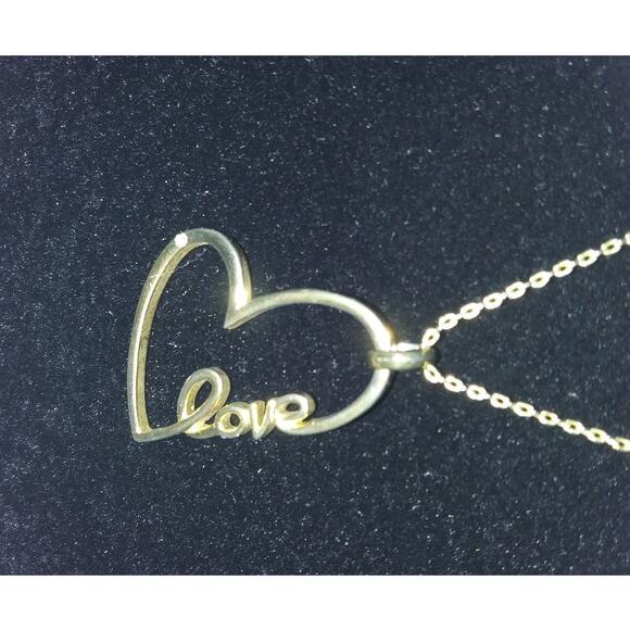 Vintage Love Floating Heart Pendant Goldtone Necklace Spring Ring Clasp Crystal - Picture 2 of 6